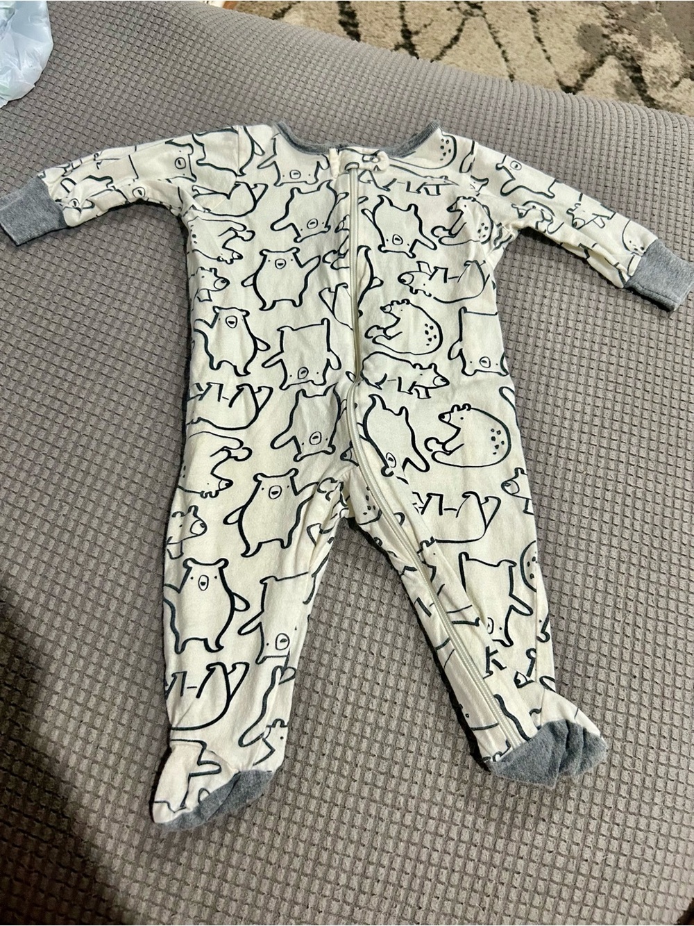 Unbranded Cream Bear Print Footed One-Piece for Kids